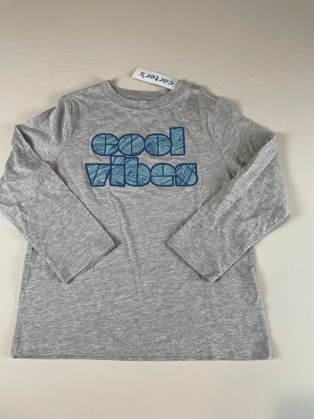 Carter’s Gray “Cool Vibes” Long‑Sleeve Cotton Top Size S Boys